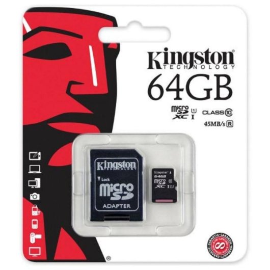 Kingston SDC10G2/64GB MicroSDXC 64GB Classe 10 UHS-I 45MB/s Resistente à Água/Choques