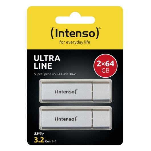 Pendrive Intenso Ultra Line 2x64GB USB 3.2 Gen 1 hasta 70MB/s Aluminium Plata