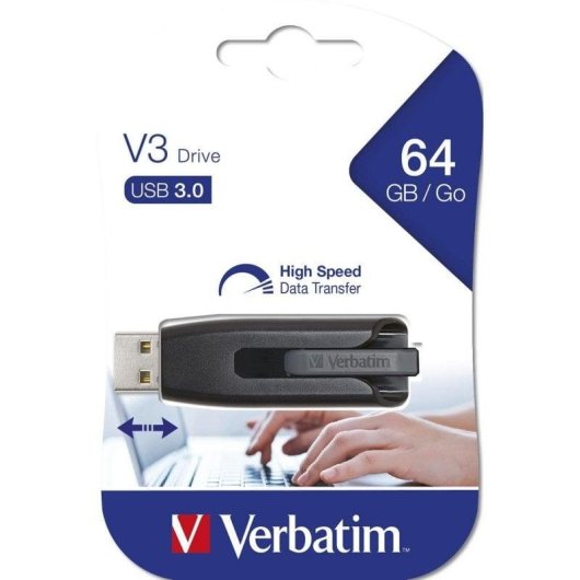 USB-Stick Verbatim Store 'n' Go V3 64GB USB 3.0 Schwarz Grau Retraktives Design