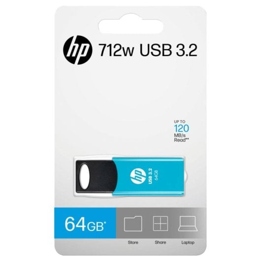 HP 712w 64GB USB 3.2 Gen 1 Tipo A Azul, 120MB/s, Deslizable, Compatible Windows/Mac