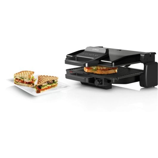 Grill Eléctrico Bosch TCG3323, 2000W, Placa Antiadherente, Placas Desmontables, Termostato Ajustable, 310x220mm, Alumini