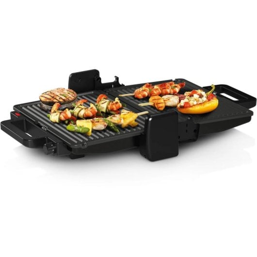 Grill Eléctrico Bosch TCG3323, 2000W, Placa Antiadherente, Placas Desmontables, Termostato Ajustable, 310x220mm, Alumini