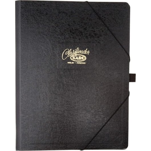 Carpeta clasificador Saro folio 12 departamentos cartón negro compacta y resistente