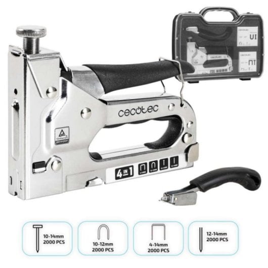 Grapadora Manual FastTacker 4in1 Regulable, Incluye 8000 Piezas y Maletín