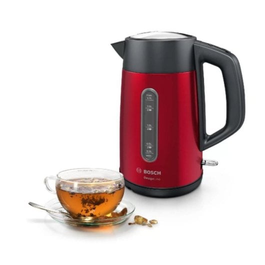 Hervidor Eléctrico 1,7L 2400W Acero Inoxidable Rojo Negro Indicador Agua Protección Sobrecalentamiento