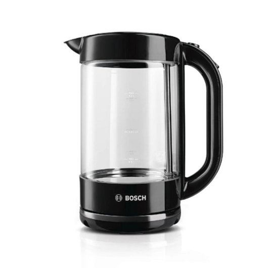 Hervidor Eléctrico Bosch TWK70B03 1.7L 2400W Vidrio Negro/Transparente Base 360°