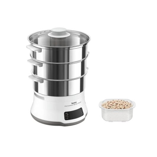 Máquina de Cocción al Vapor Tefal VC502D10 900W, 3 Cestas, Acero Inoxidable, Pantalla Táctil, Blanco
