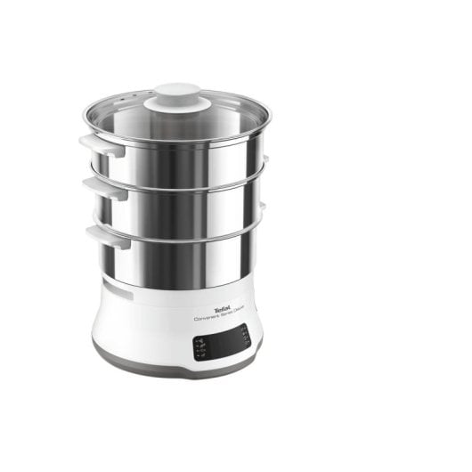 Máquina de Cocción al Vapor Tefal VC502D10 900W, 3 Cestas, Acero Inoxidable, Pantalla Táctil, Blanco