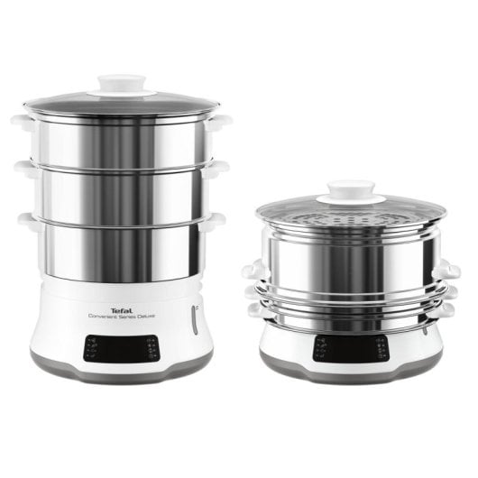 Máquina de Cocción al Vapor Tefal VC502D10 900W, 3 Cestas, Acero Inoxidable, Pantalla Táctil, Blanco