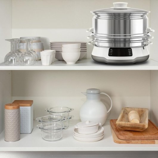 Máquina de Cocción al Vapor Tefal VC502D10 900W, 3 Cestas, Acero Inoxidable, Pantalla Táctil, Blanco