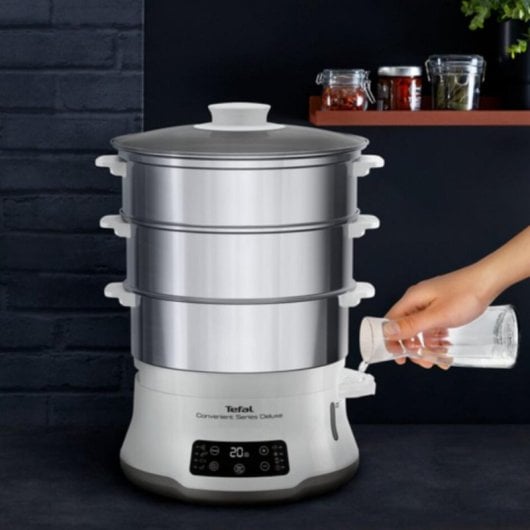 Máquina de Cocción al Vapor Tefal VC502D10 900W, 3 Cestas, Acero Inoxidable, Pantalla Táctil, Blanco