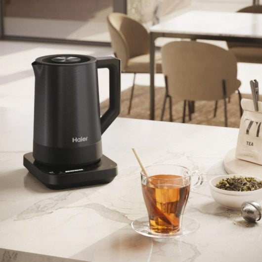 Haier HKE5A 011 schwarzer Edelstahl Wasserkocher 1,7L 2200W mit 7 Temperaturstufen