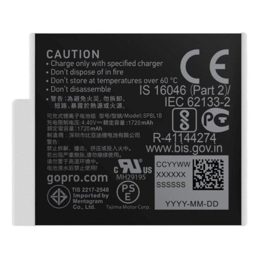 Bateria GoPro ADBAT-011 1720mAh Li-Ion para HERO9 HERO10 Preto