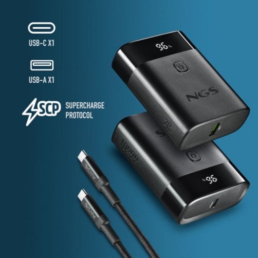 Power Bank 10000 mAh Nero con Ricarica Rapida 22,5W USB-C e USB-A