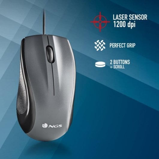 Ratón NGS con cable láser 1200 DPI ambidiestro gris USB
