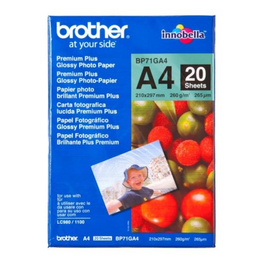 Papel Fotográfico Brother Glossy Premium Plus A4 260g/m² 20 Hojas Alto Brillo