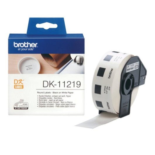Rollo de etiquetas precortadas DK-11219, blancas, circulares 12 mm, 1200 piezas, adhesivo calidad