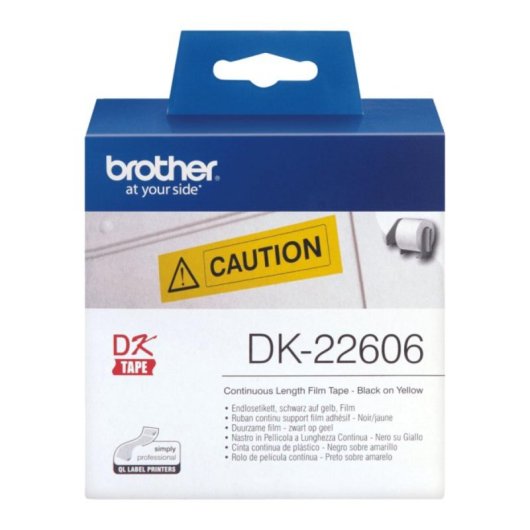 Cinta continua Brother DK-22606 62mm negro sobre amarillo, térmica directa, rollo 15,24m