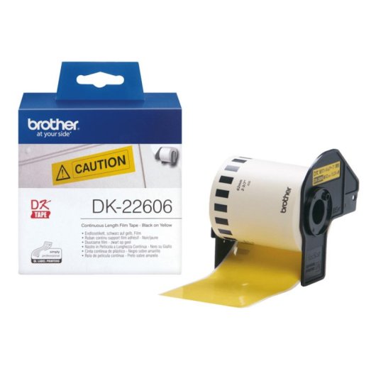 Cinta continua Brother DK-22606 62mm negro sobre amarillo, térmica directa, rollo 15,24m