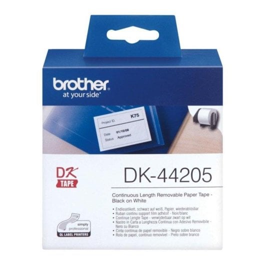 Ruban d’étiquetage Brother DK-44205 62mm x 30,48m thermique direct noir/blanc