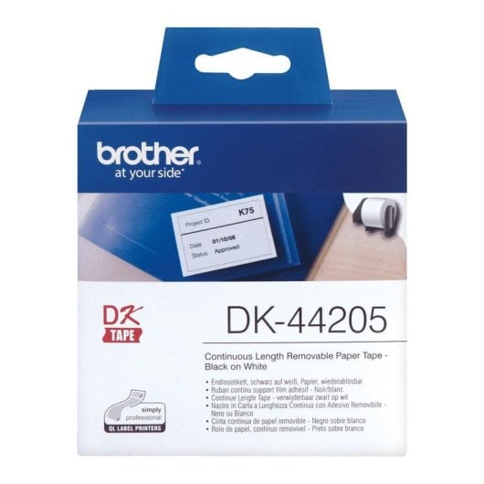Ruban d’étiquetage Brother DK-44205 62mm x 30,48m thermique direct noir/blanc