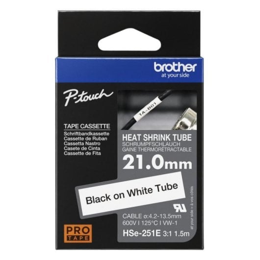 Cinta termorretráctil Brother HSe251E negro/blanco 2,1 cm para identificación de cables