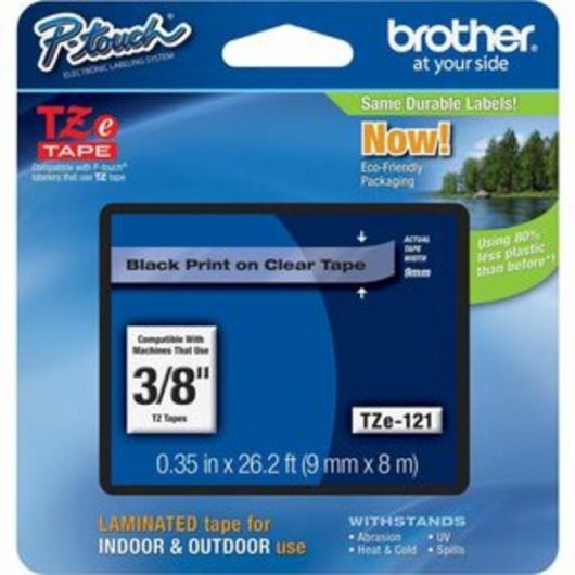 Cinta Laminada Brother TZe-121 9mm x 8m Negro sobre Transparente