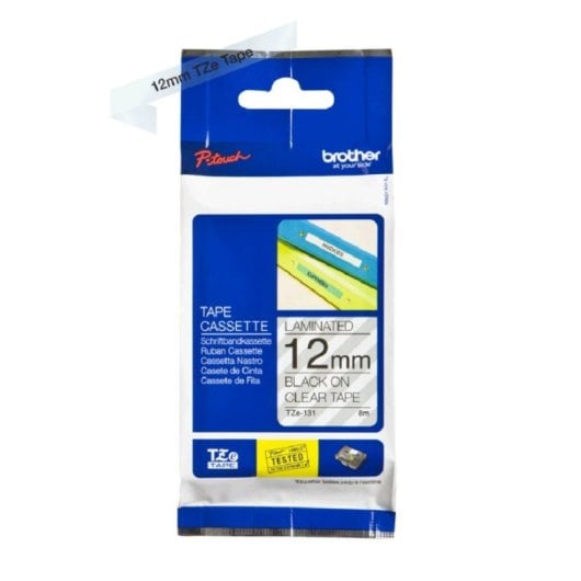 Brother TZE-131 transparente kontinuierliches Laminatband 1,2 cm 8 m grau