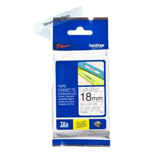 Cinta laminada Brother TZe 1,8 cm x 8 m, Negro sur transparent