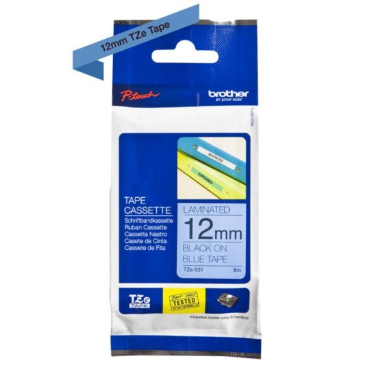 Cinta Rotuladora TZ Laminada Azul 12mm x 8m Compatible TZ/TZe Resistente Etiquetado Profesional