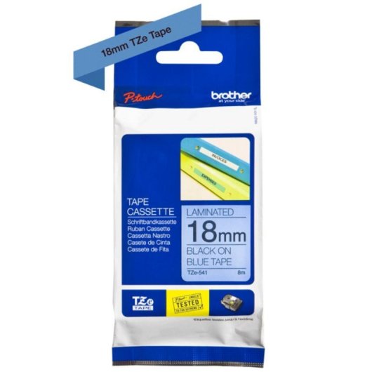 Cinta laminée 18mm Noir sur Bleu, TZe, Compatible Brother, 8m