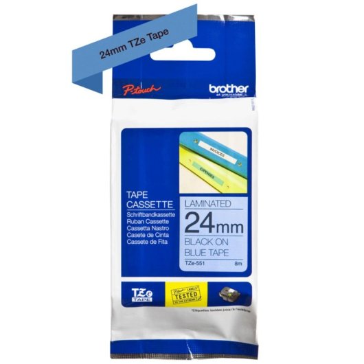 Brother TZE-551 Noir, Bandelette Laminée, 8 m, 2,4 cm, Philippines, Caisse