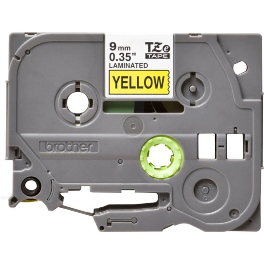 Cinta Laminada TZe 9mm Negro sobre Amarillo Resistente Agua Químicos Térmica Blíster
