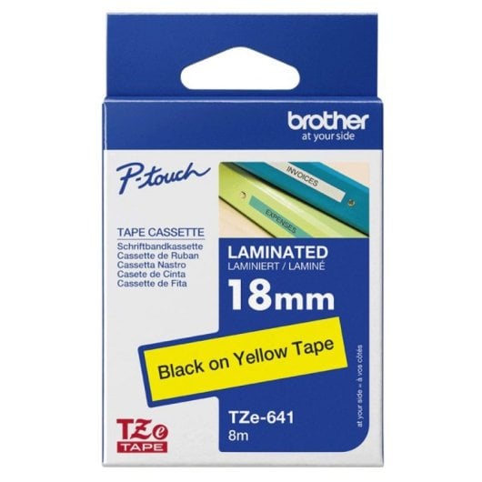 Brother TZE-641 Laminierband 1,8 cm Breit Schwarz auf Gelb, 8 m Länge