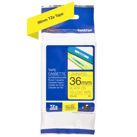 Ruban adhésif Brother TZE-661 Jaune 3,6 cm x 8 m pour étiquetage durable