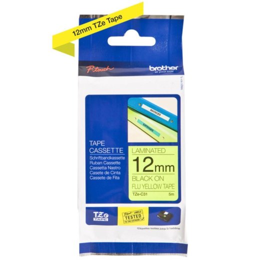 Ruban Brother TZE-C31 1,2 cm Noir, Fabriqué en Chine, Casse de sécurité durable
