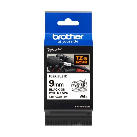 Brother TZE-FX221 Noir sur blanc, 9 mm, 8 m, résistant aux intempéries