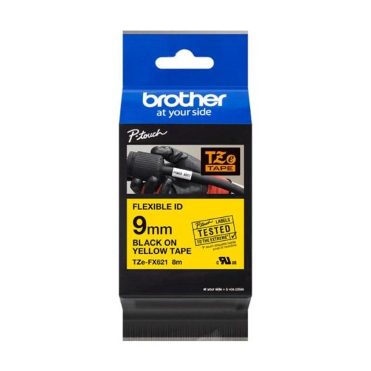 Étiquettes flexibles 9 mm Noir sur Jaune pour Rotulatrices Brother TZe