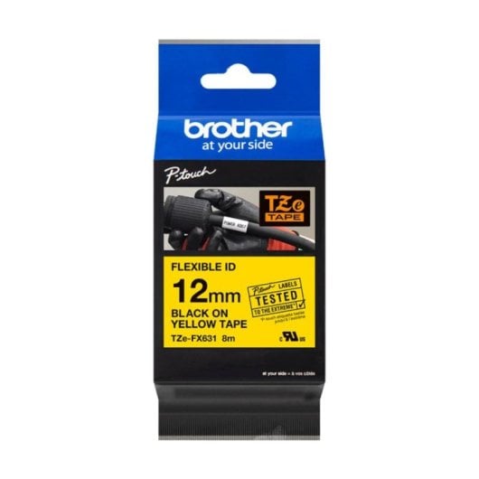Étiquettes flexibles Brother TZE-FX631, Jaune, Transfert thermique, 1,2 cm, 8 m