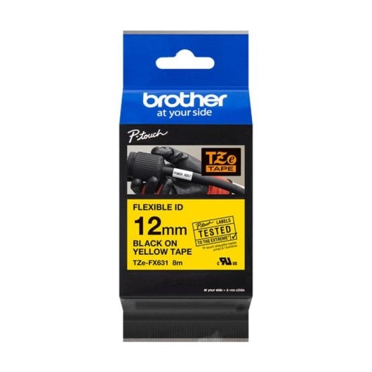 Étiquettes flexibles Brother TZE-FX631, Jaune, Transfert thermique, 1,2 cm, 8 m