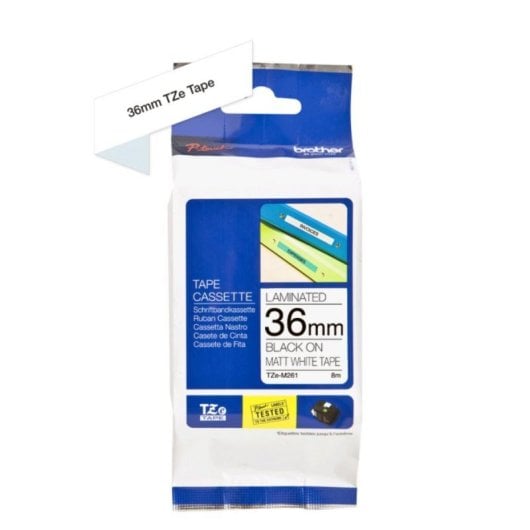 Brother TZE-M261 Etiquette Laminée, Noir sur Blanc, 3,6 cm x 8 m