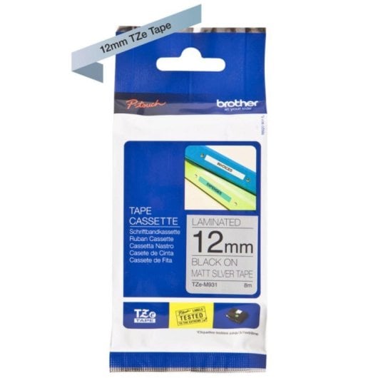 Cinta Brother TZe Nero su Argento 1,2 cm TZe Premium Per Tagging e Segnaletica