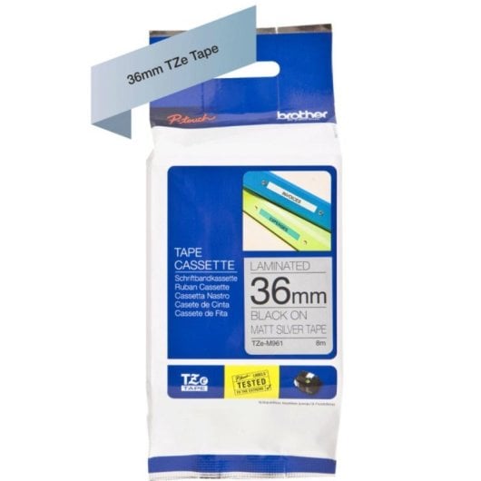 Cinta Brother TZE-M961 Plata 3,6 cm 8 m Alta Durabilidad para Etiquetas Premium