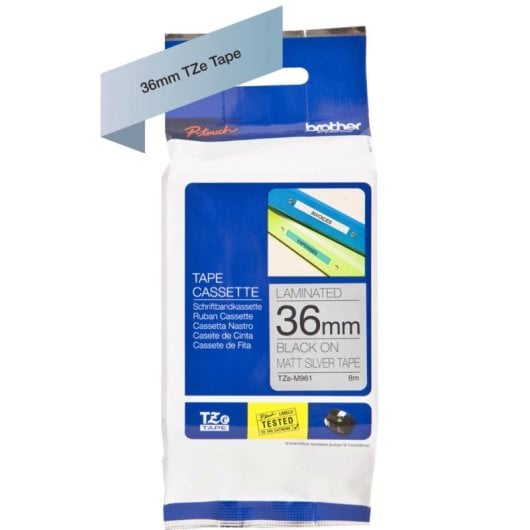 Cinta Brother TZE-M961 Plata 3,6 cm 8 m Alta Durabilidad para Etiquetas Premium