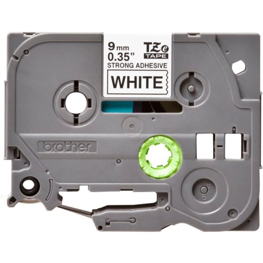 Cinta Brother Laminada TZ 9mm Extra Fuerte Adhesivo Alta Resistencia 8m Negro sobre Blanco
