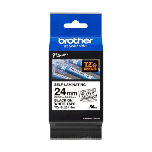 Brother TZESL251 2,4 cm Noir sur blanc - Cinta Autolaminada Durable 8 m