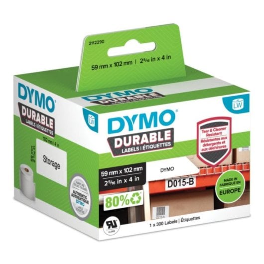 Etiqueta autoadhesiva DYMO Durable PP blanca 10,2x5,9cm resistente a intemperie y aceite, 300 uds