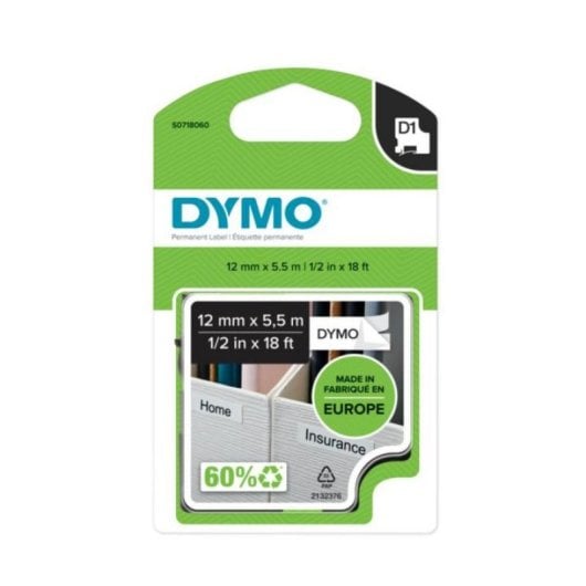 DYMO D1 Etiquettes Durables - Noir sur Blanc - 1,2 cm x 5,5 m