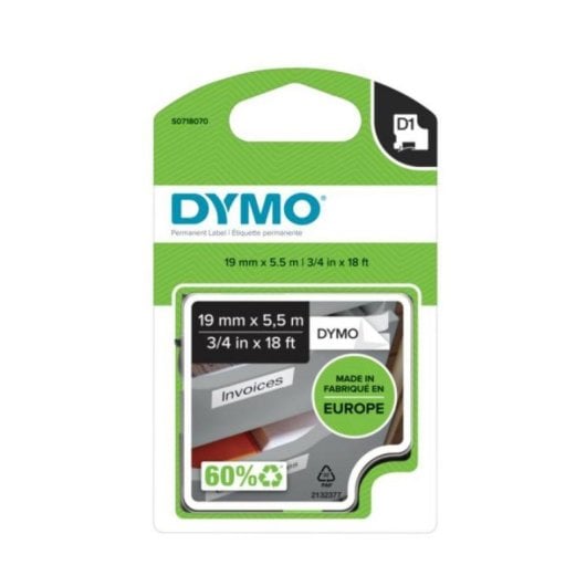 Etiqueta Durable DYMO D1 19mm x 5.5m Poliéster Negro sobre Blanco Resistente Agua Calor UV