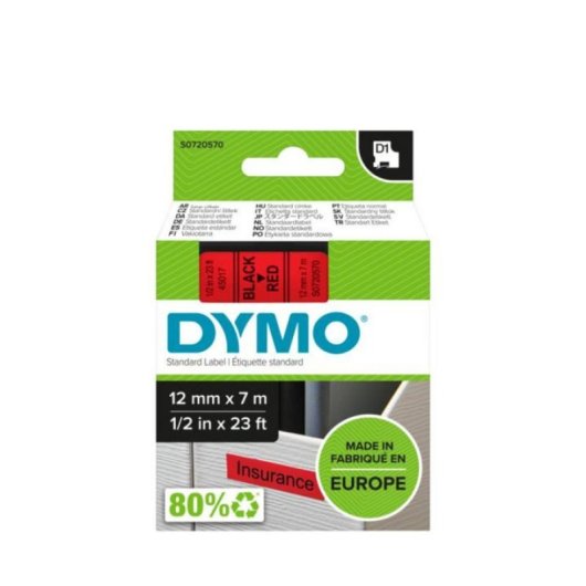 Etiquetas estándar poliéster DYMO D1 Negro sobre Rojo 12mm x 7m compatibles LabelManager/LabelWriter 450 DUO